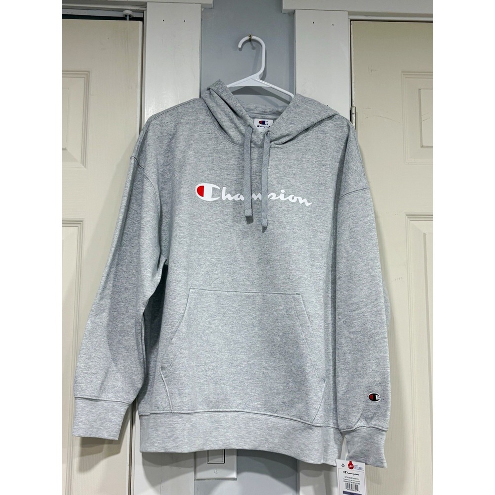 Champion Powerblend Men's 2XL Gray Relaxed Fleece Logo Pullover Hoodie Pockets